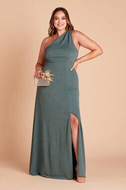 1189  NWT Birdy Grey Kira Crepe Bridesmaids Asymetrical Dress Seaglass Curve 1X